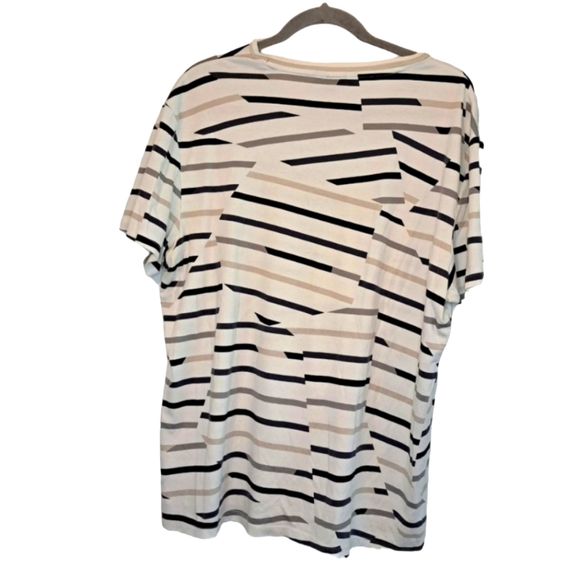 Calvin Klein Neutral Abstract Striped V-Neck Tee Size XL - Picture 2 of 5